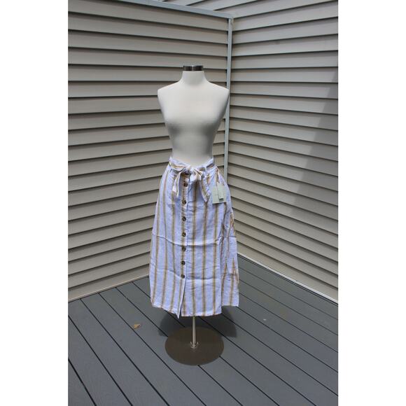 Cynthia Rowley Women's Midi Skirt Linen Yellow White Striped Print Size S - Picture 13 of 15